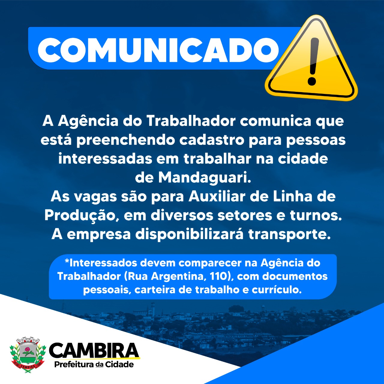 Vagas de emprego - Trabalhe conosco - Pamcary