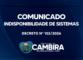 Prefeitura de Cambira comunica indisponibilidade temporária de serviços entre os dias 9 e 17 de julho para mudança de sistema